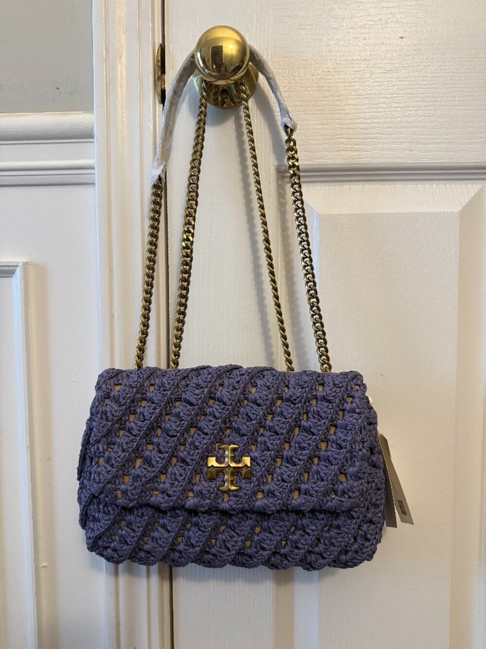Tory Burch Small Kira Woven Shoulder Bag Dark Lotus Purple New